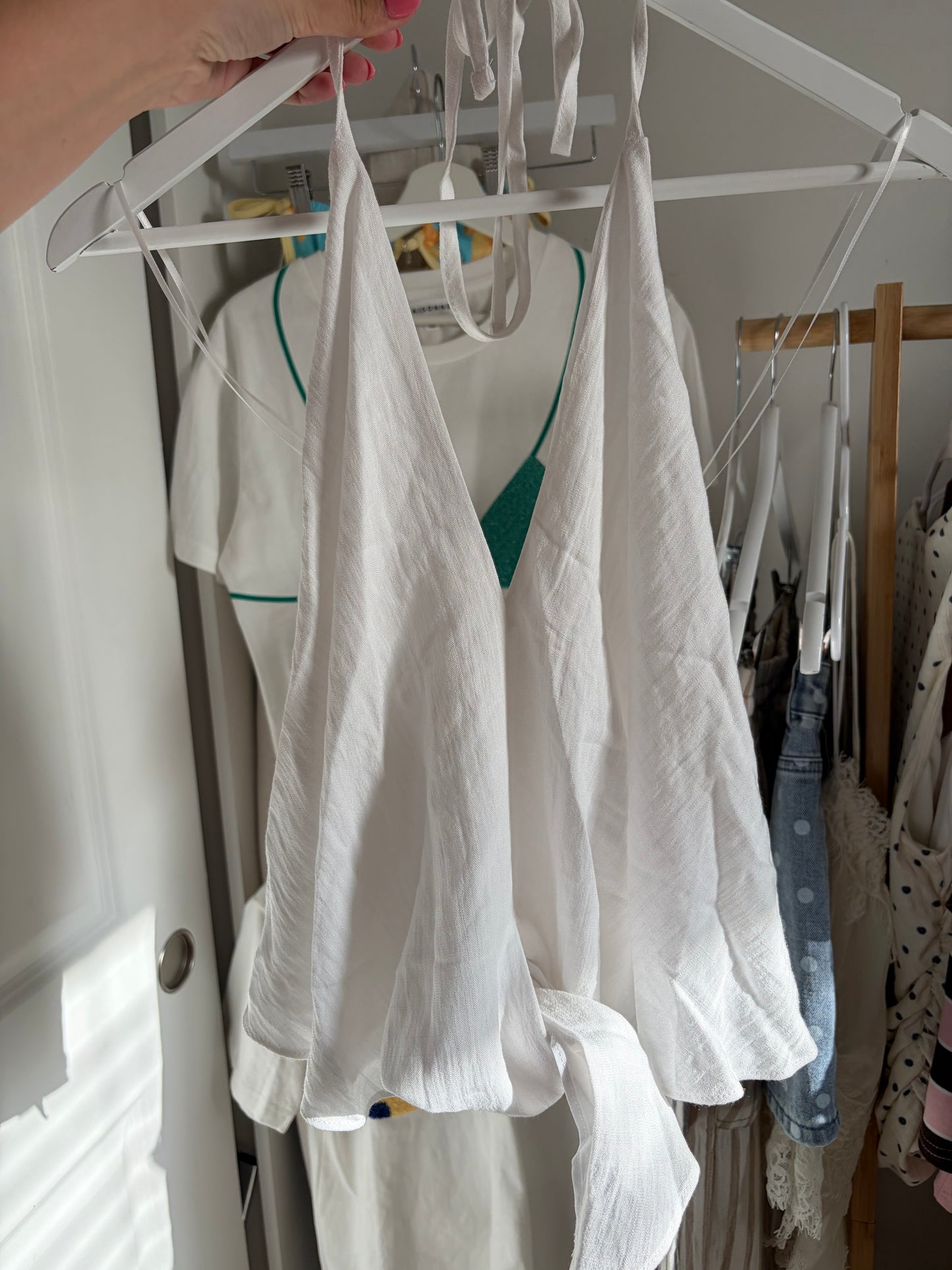 White Linen Tie Top