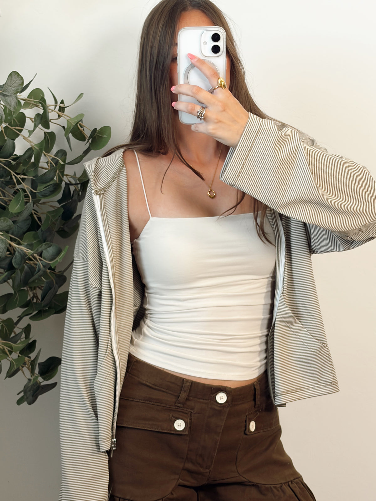 Taupe/White Double Zipper