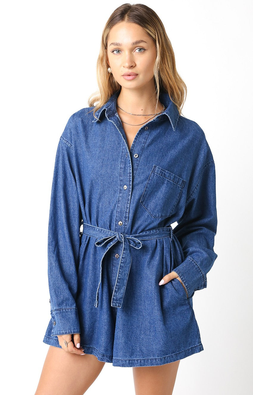 Denim long sleeve romper online