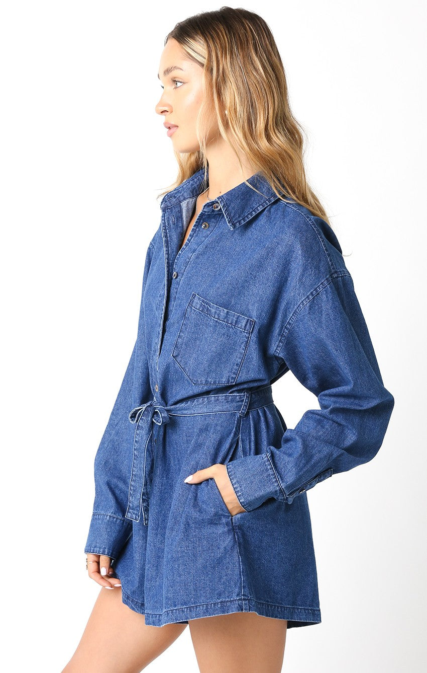 Long sleeve denim romper