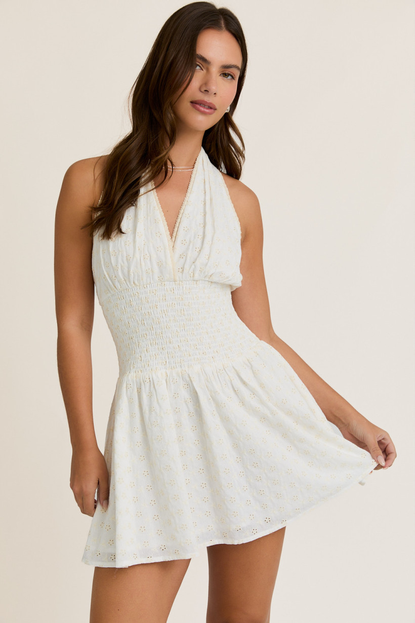 Spring Eyelet Halter Dress