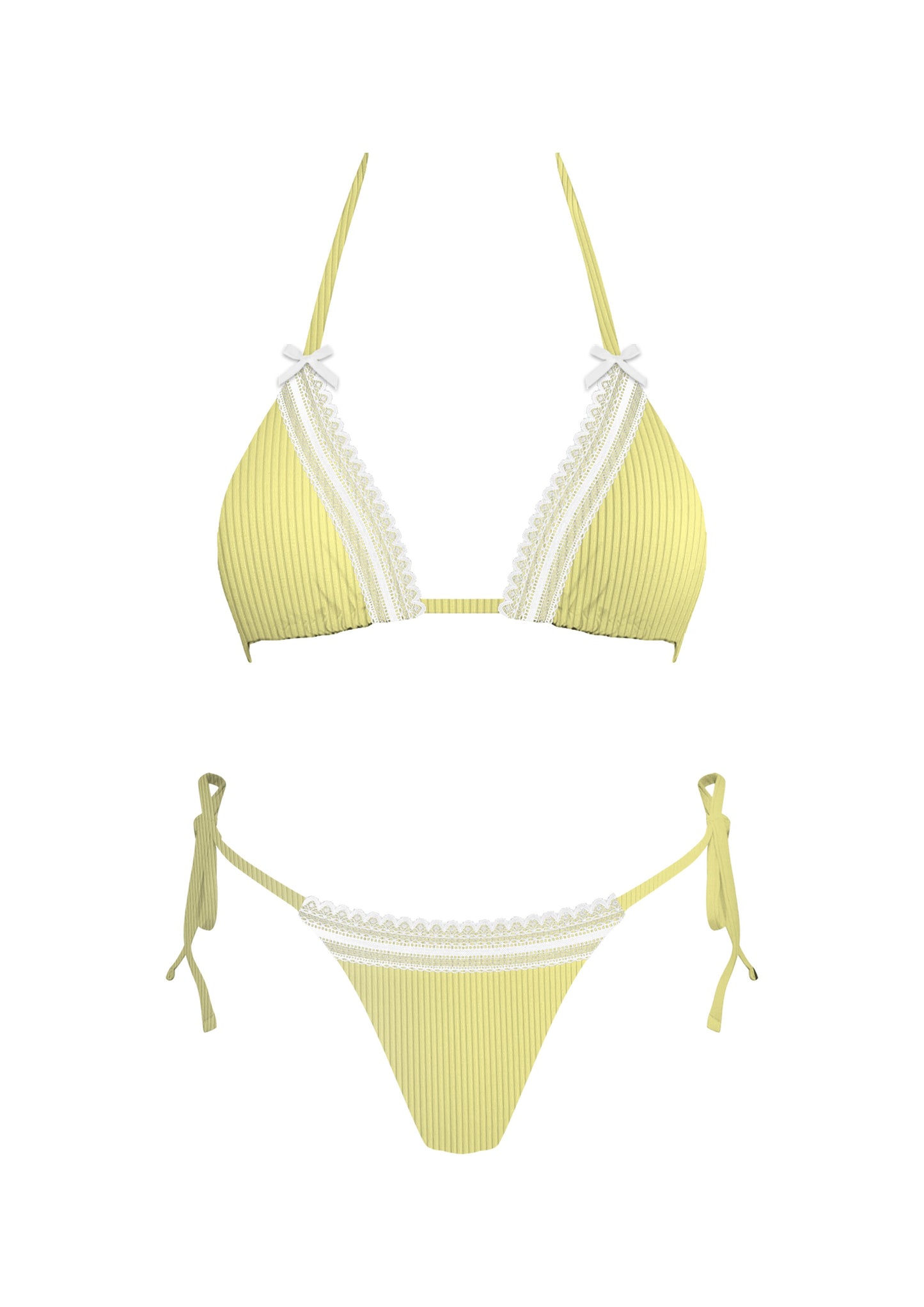 Ribbed Yellow Lace and Bow Bikini Set RESTOCK