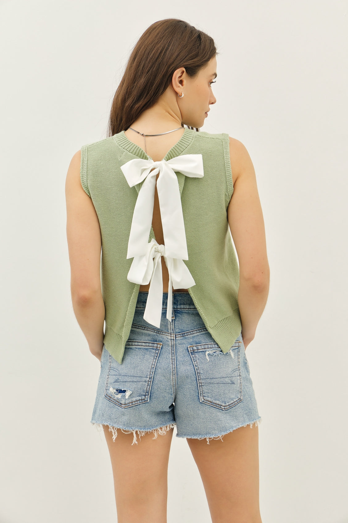 Sage Bow Back Top