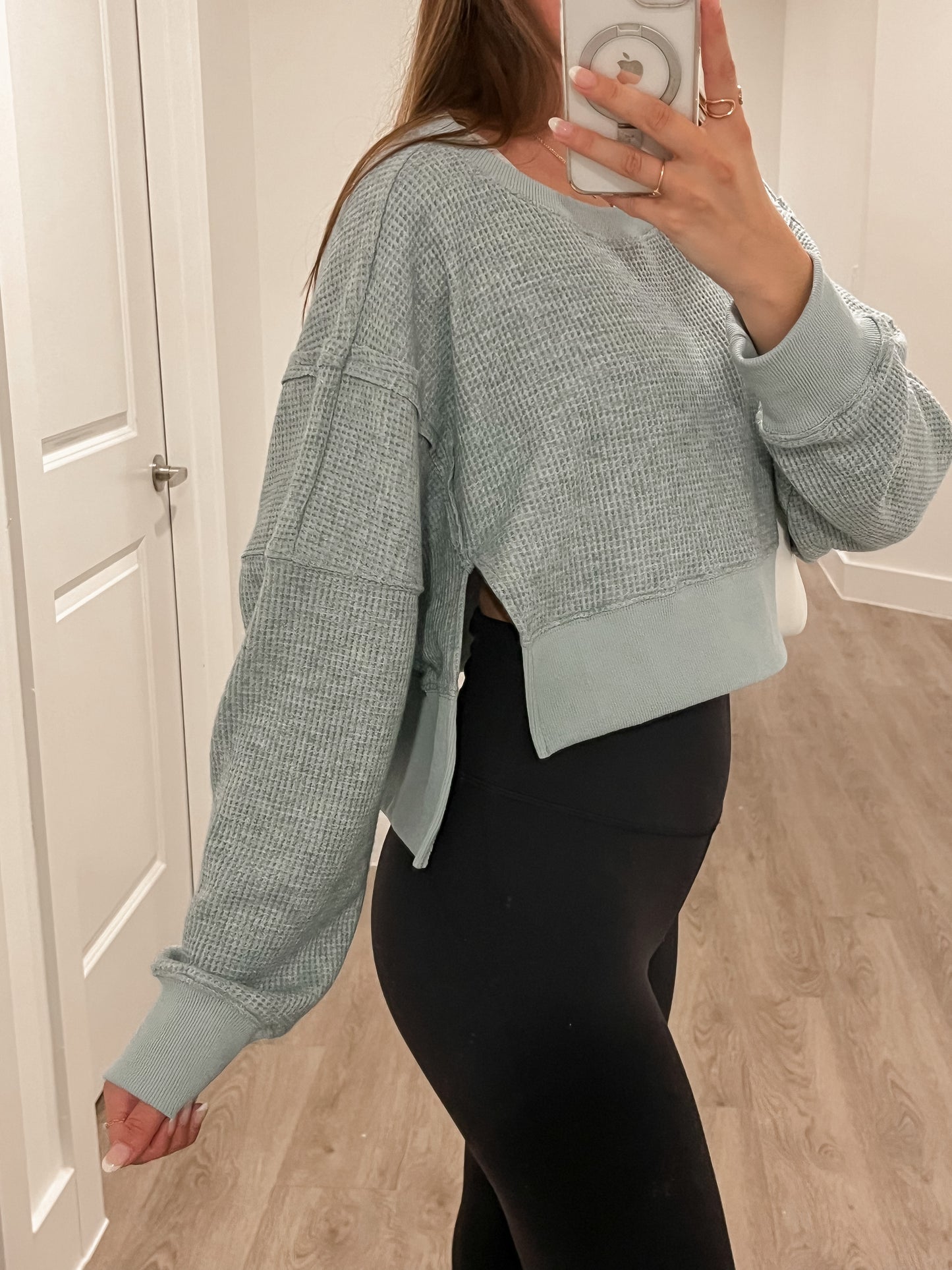 Aqua Waffle Knit Top