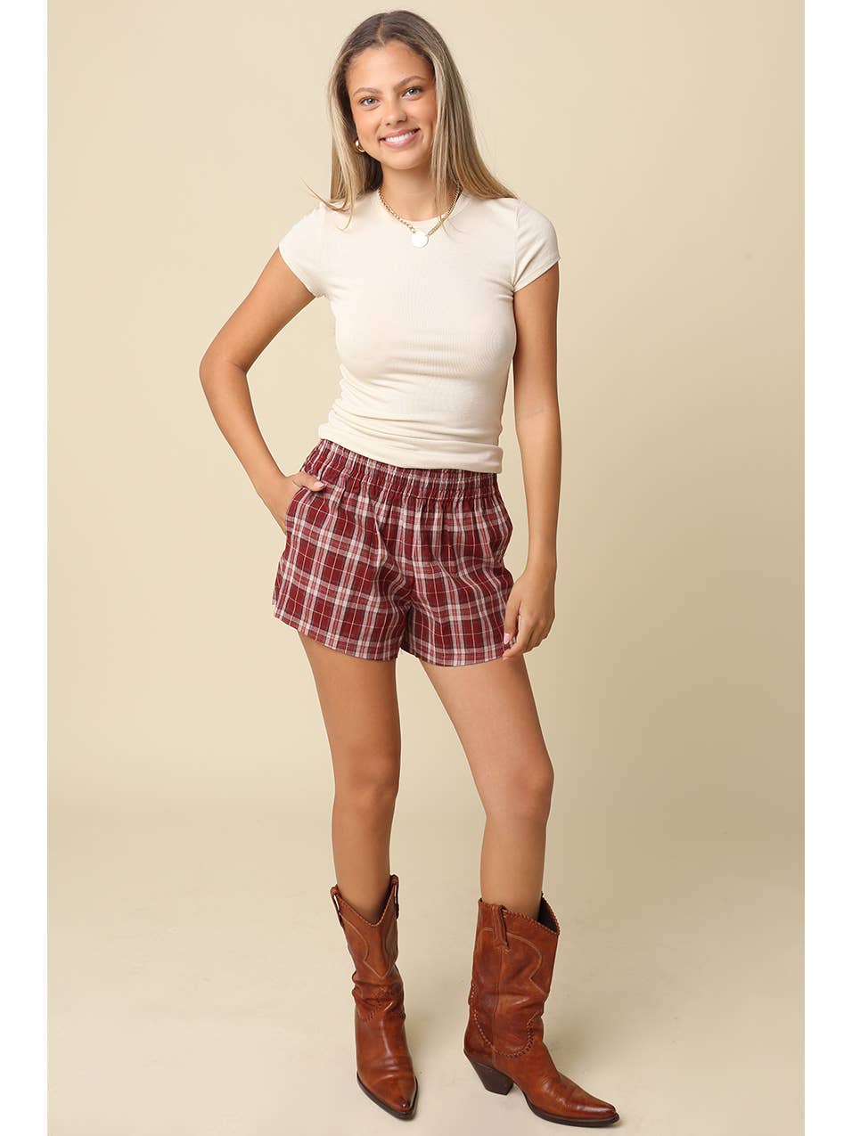 Burgundy Plaid Shorts