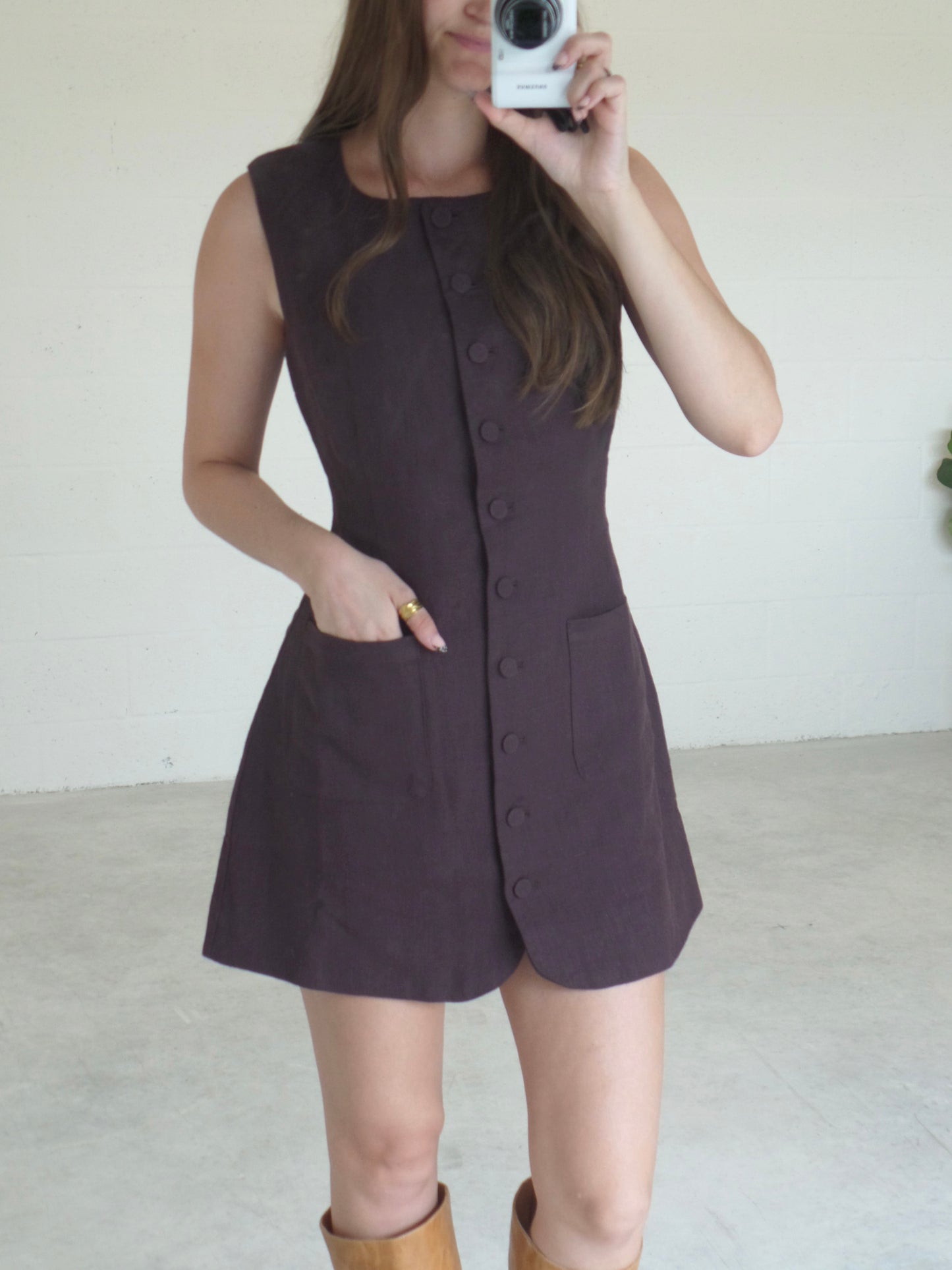 Chocolate Button Linen Dress