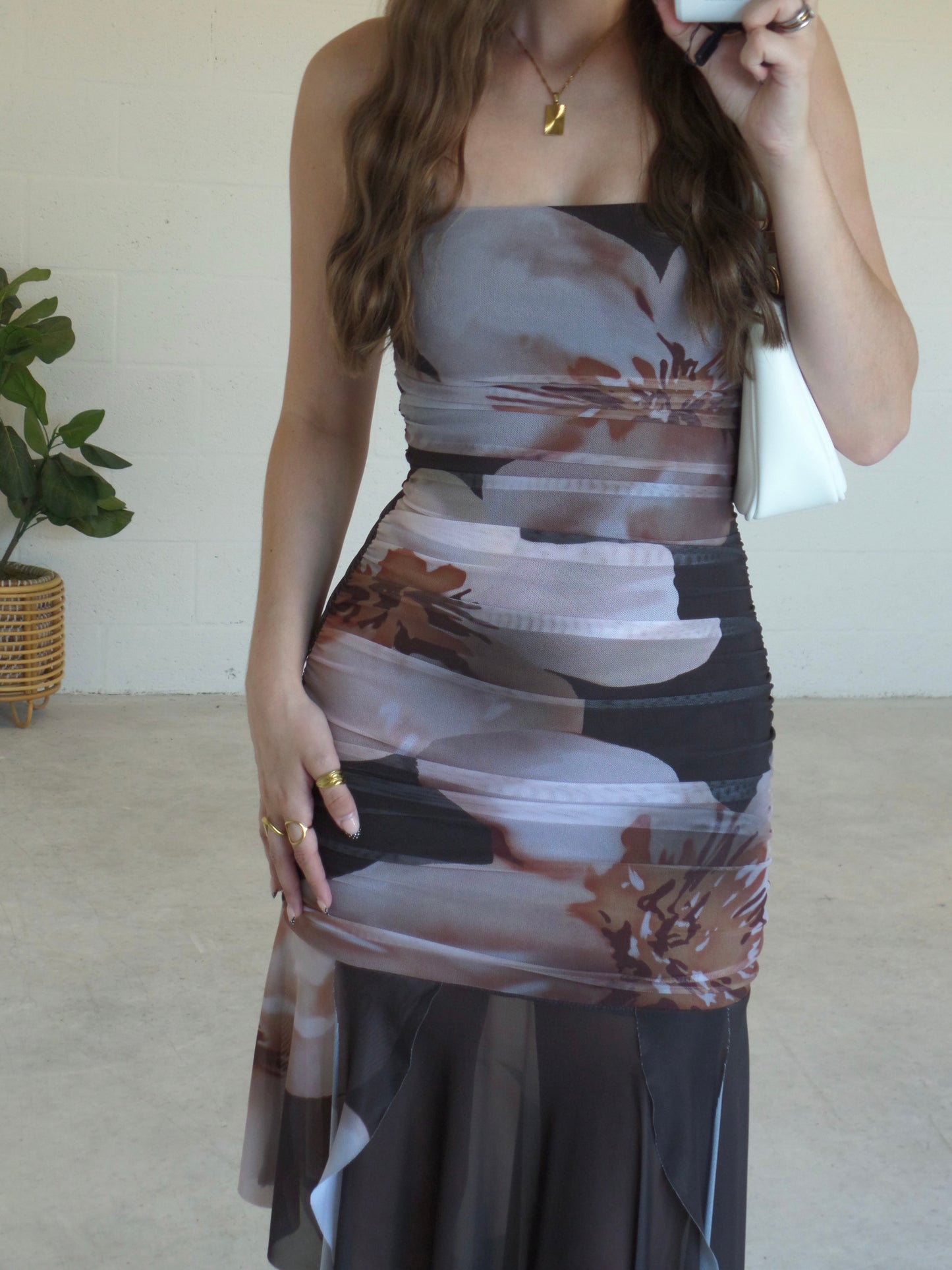 Mocha Petal Mesh Dress