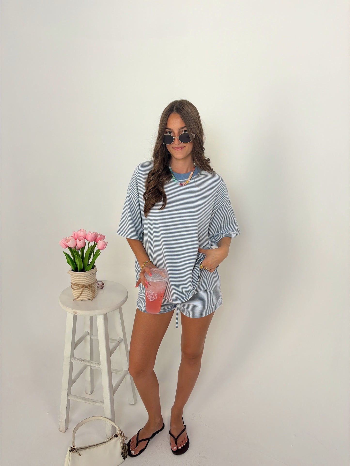 Blue stripe short set