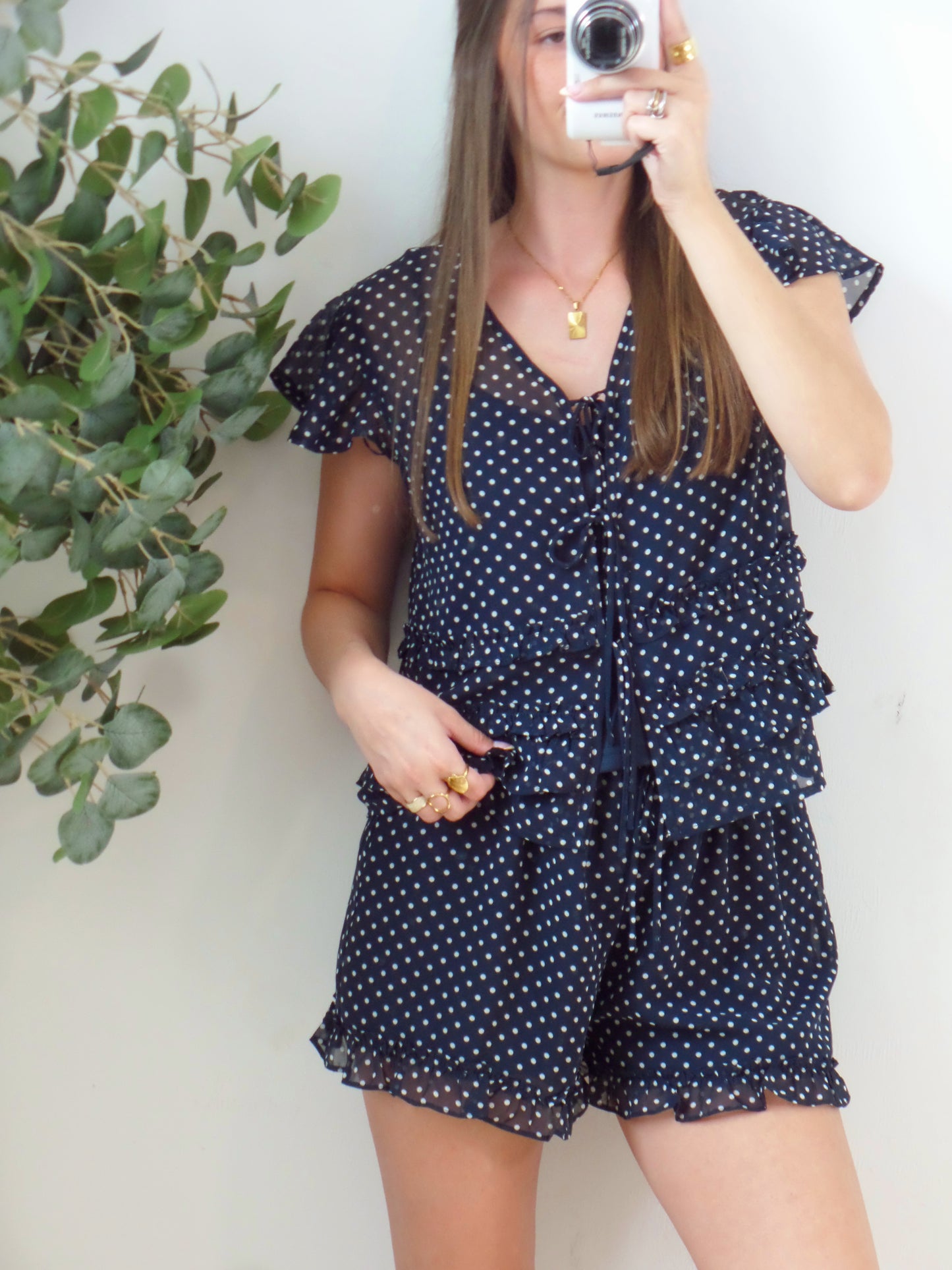 Navy Chiffon Polka Set
