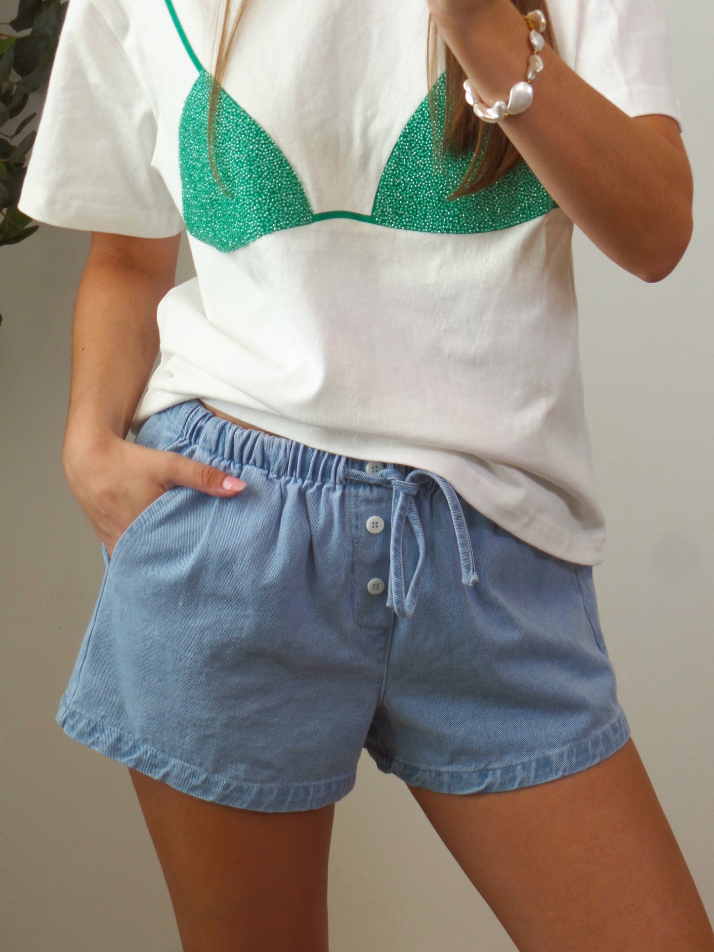 Palm Beaded Bikini Tee