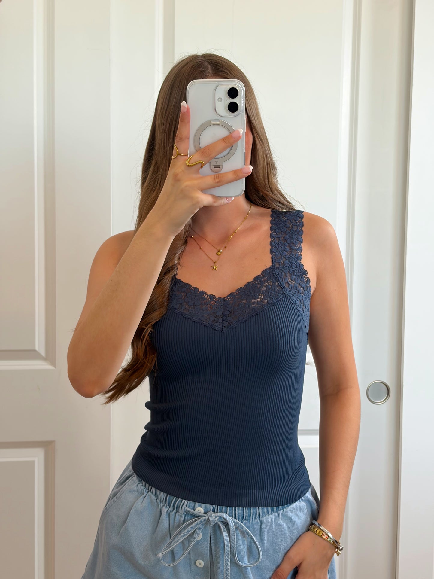 Navy Lace Seamless Tank