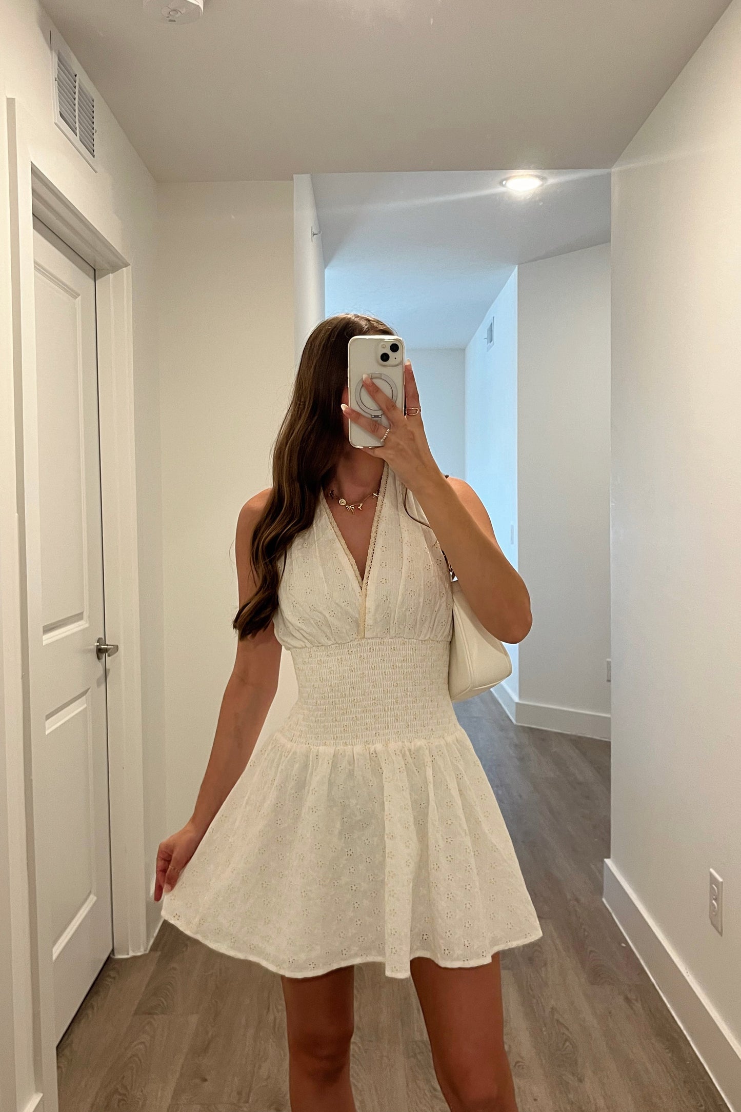 Spring Eyelet Halter Dress
