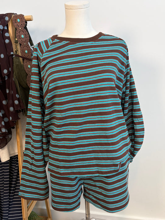 Teal/Brown Long sleeve short set