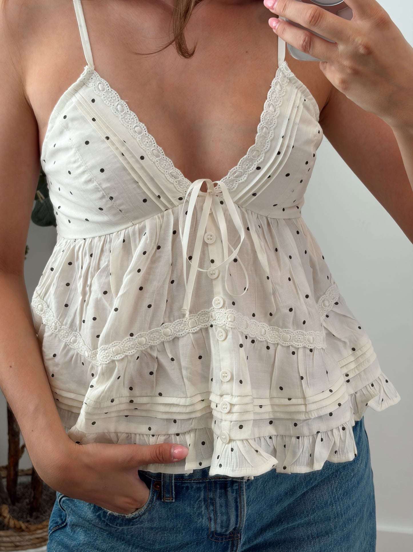 Cream/Black Polka Dot Top