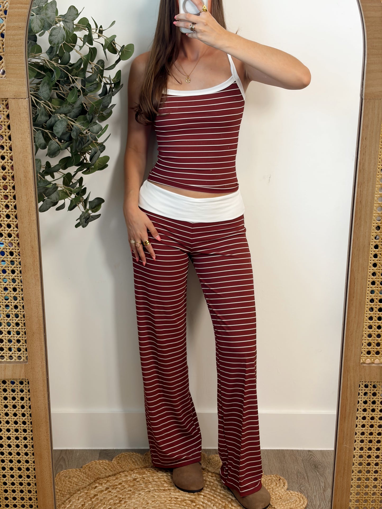 Burgundy Fold-over Pant Set