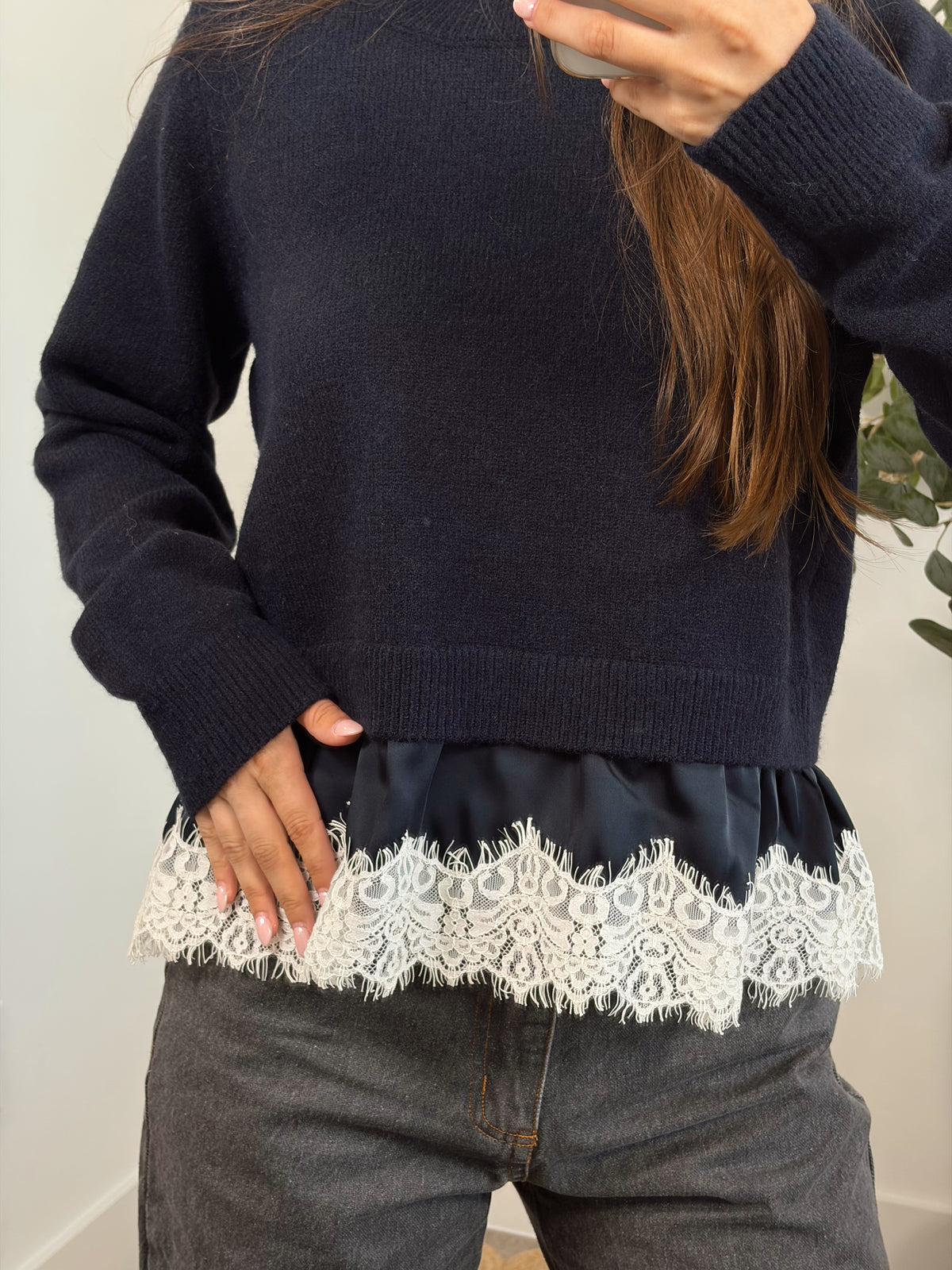 Colette Satin Lace Sweater