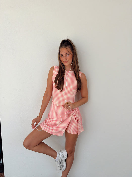 In Motion Gingham Romper Dress