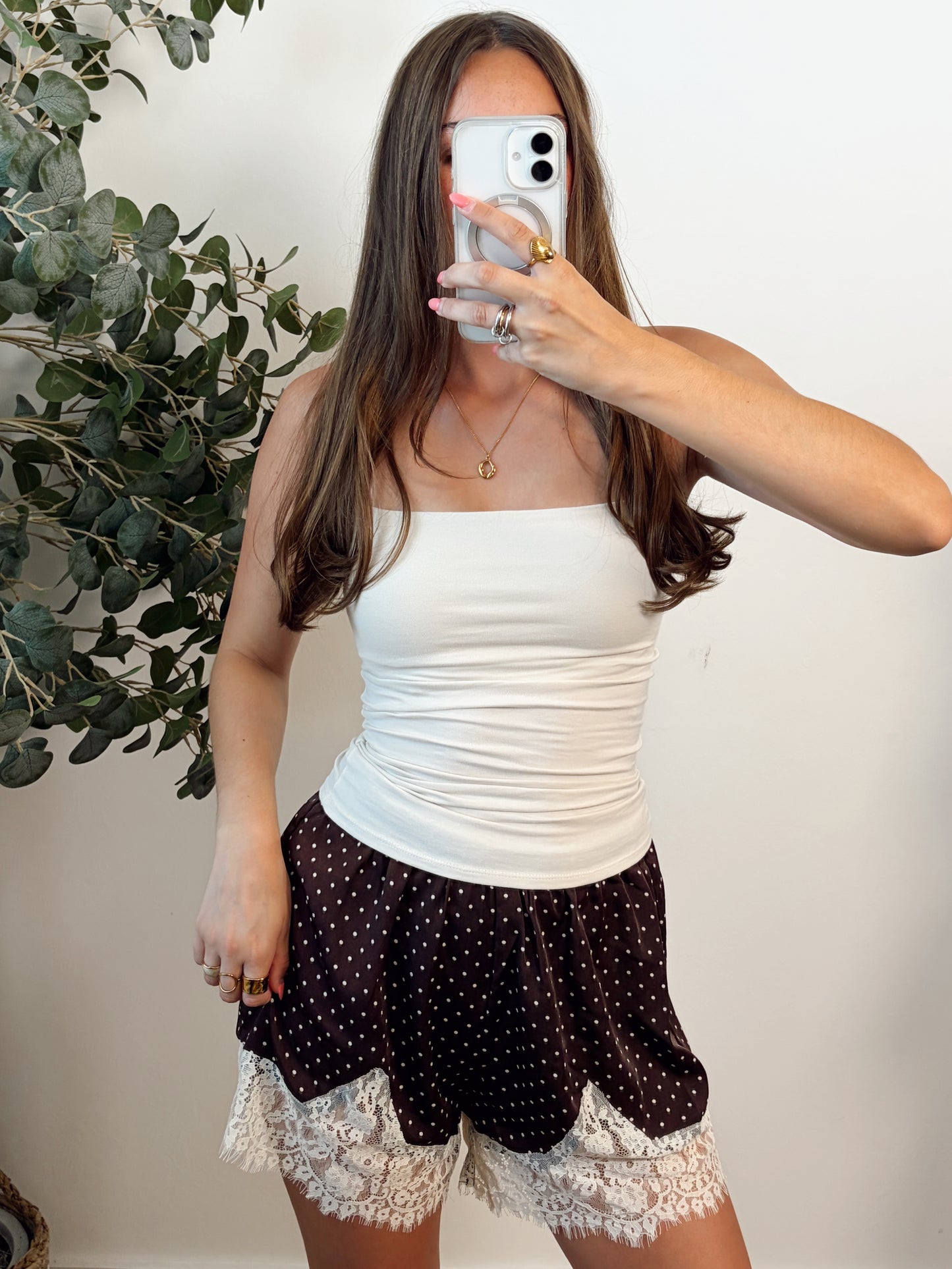 Polka Dot Lace Trim Shorts