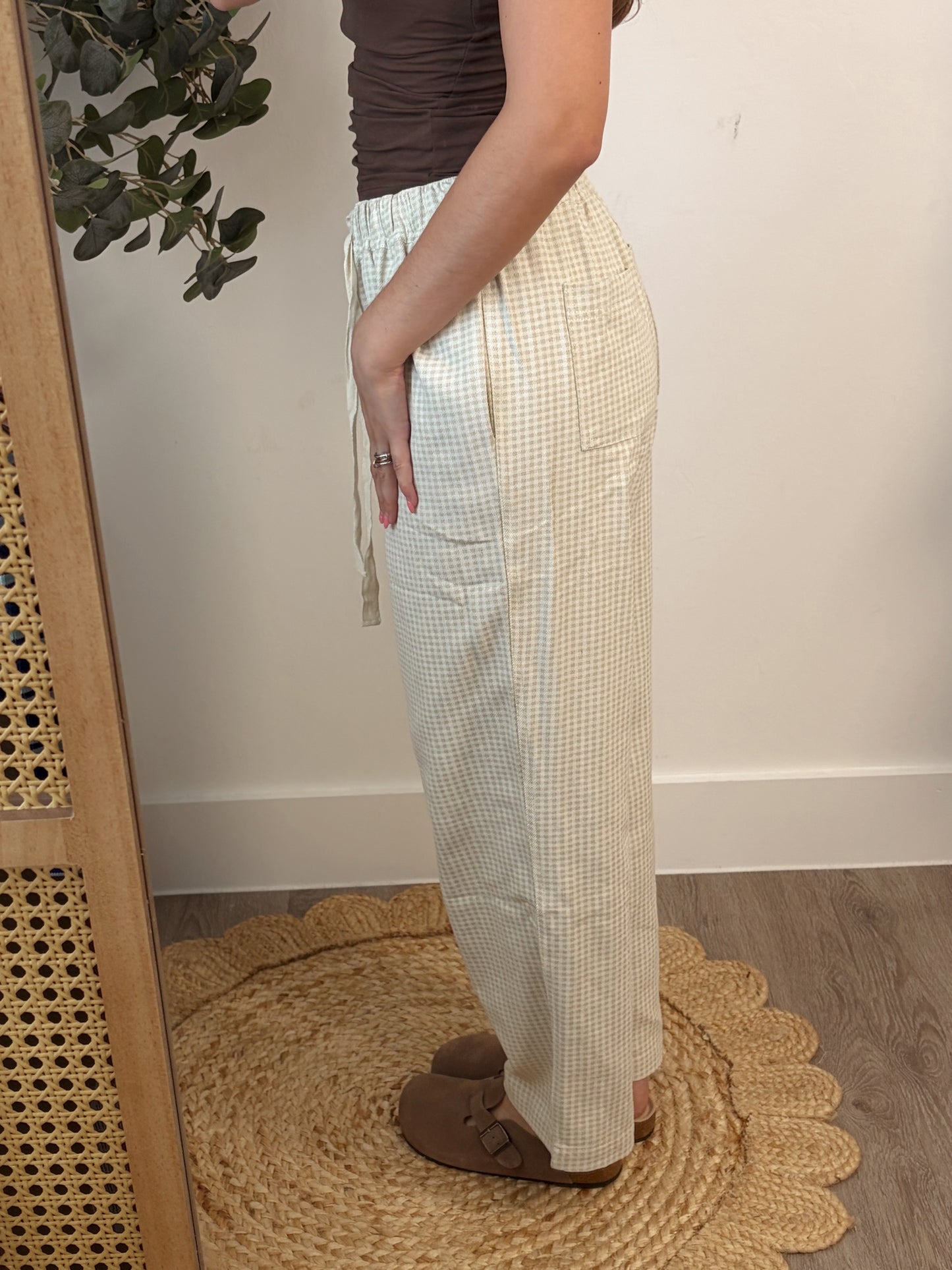 Sage/Cream Gingham Cotton Pant
