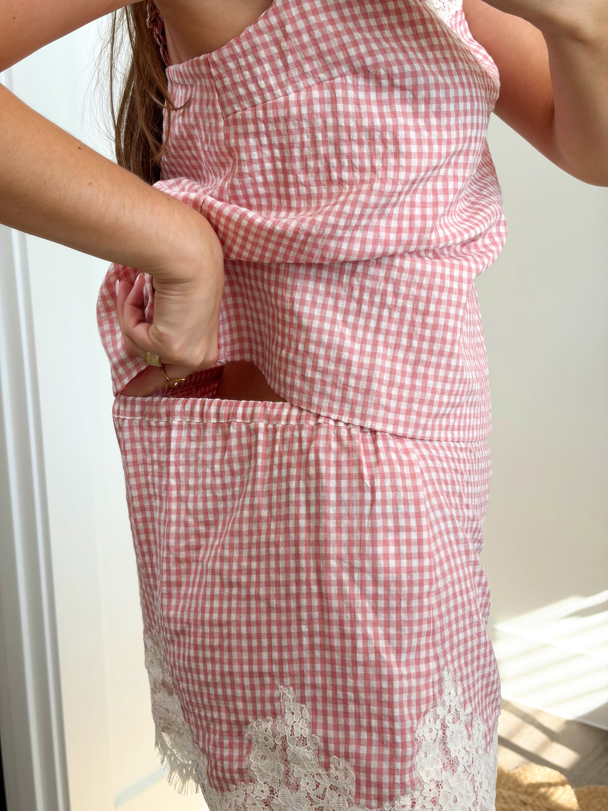 Blair Pink Gingham Lace Set