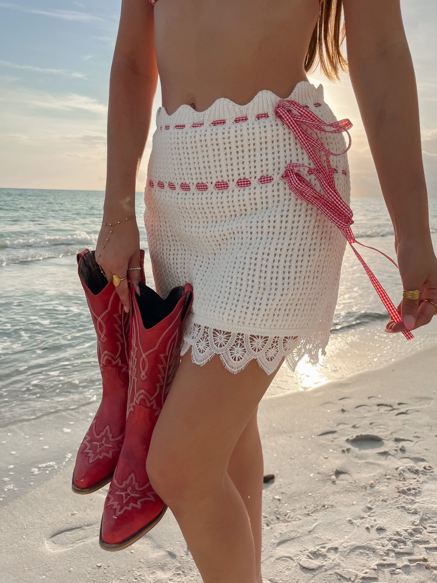 Cherry Gingham Crochet Skirt