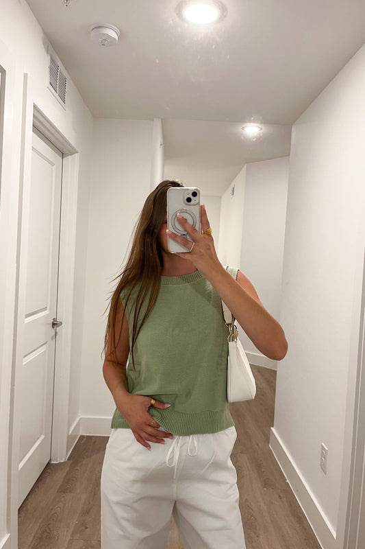 Sage Bow Back Top