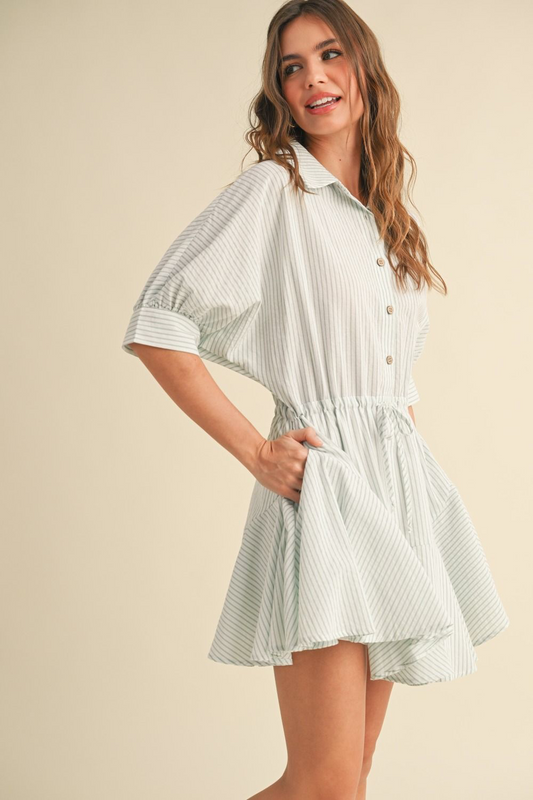 Sage Stripe Tie Waist Dress