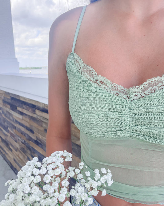 Sage Lace Trim Tank