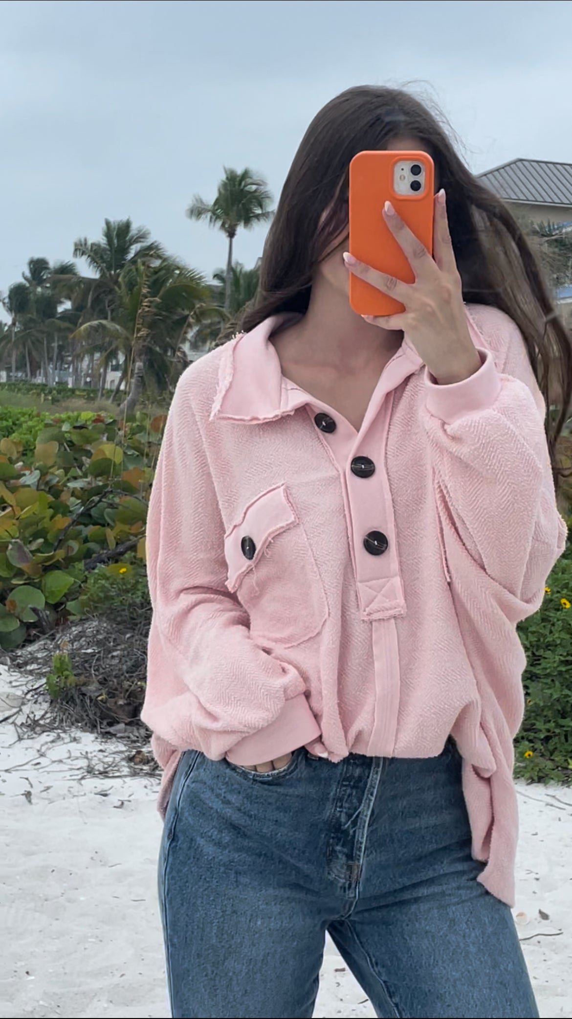 Terry Cloth Blush Button Up