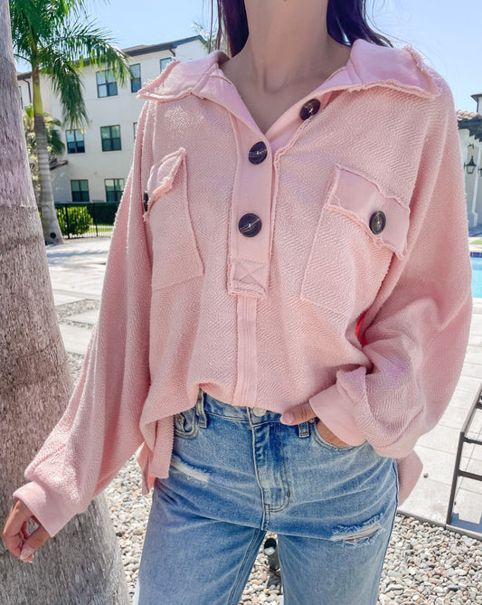 Terry Cloth Blush Button Up