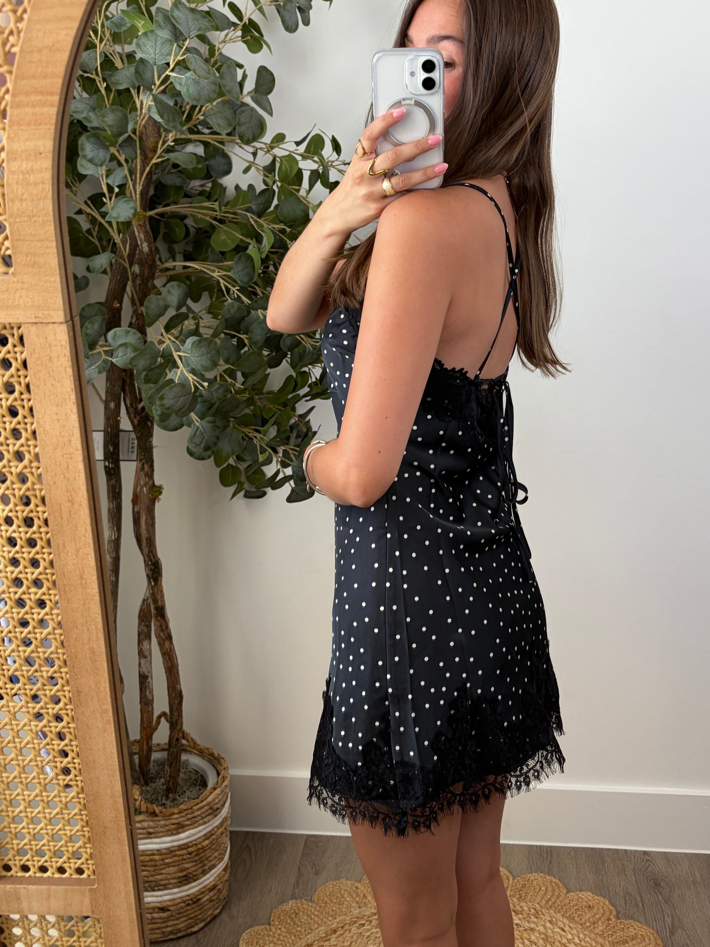 Black Polka Dot Satin Lace Dress