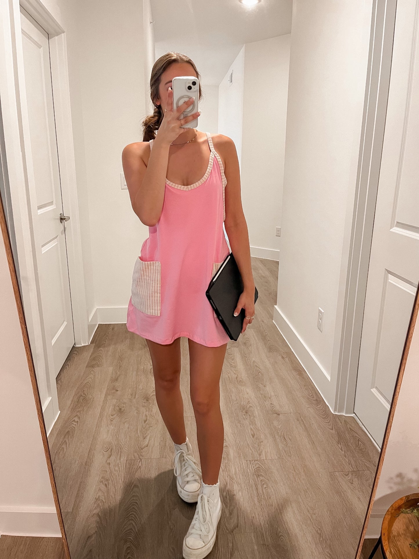 Study Break Stripe Romper Dress - Pink