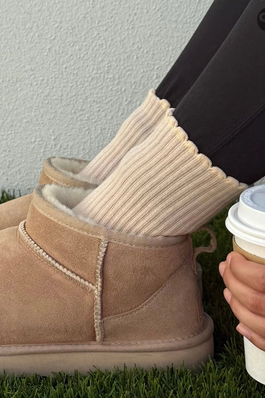 Cream Ruffle Grip Sock
