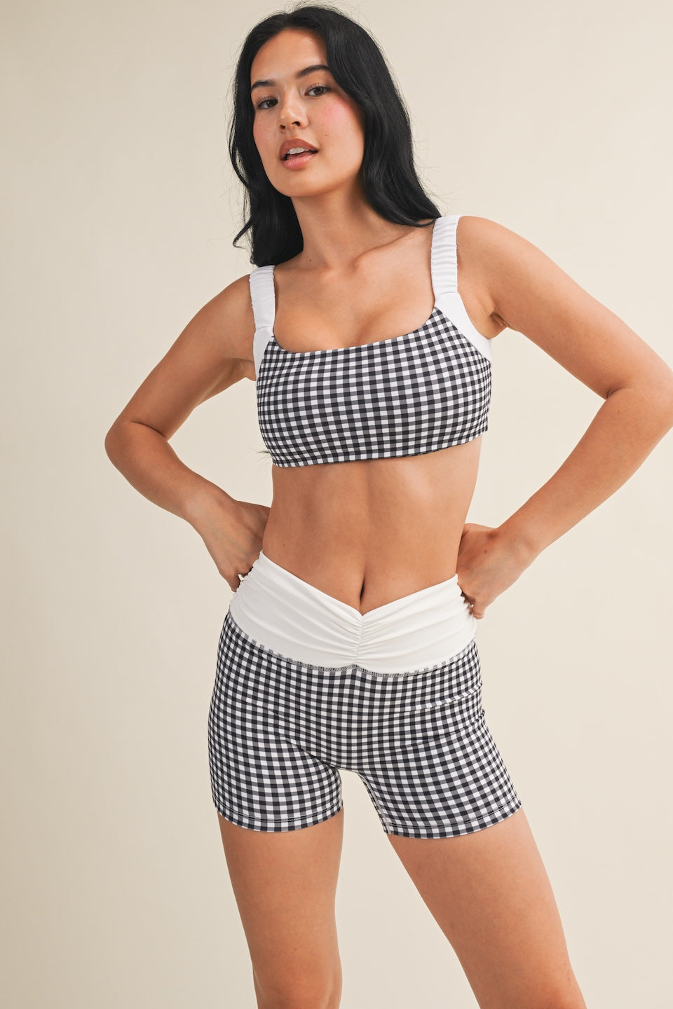 Black Gingham Ruched Set