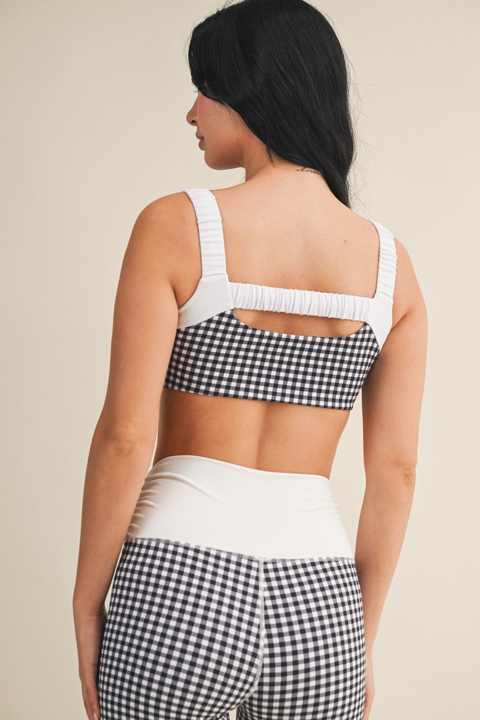 Black Gingham Ruched Set