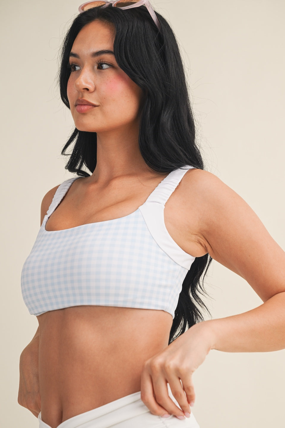 Blue Ruched Gingham Set
