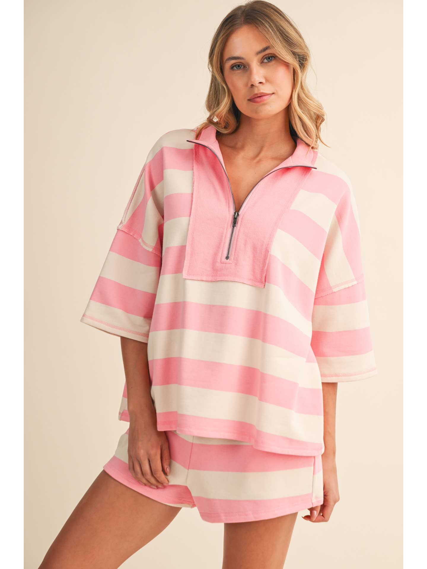 Pink/cream stripe set