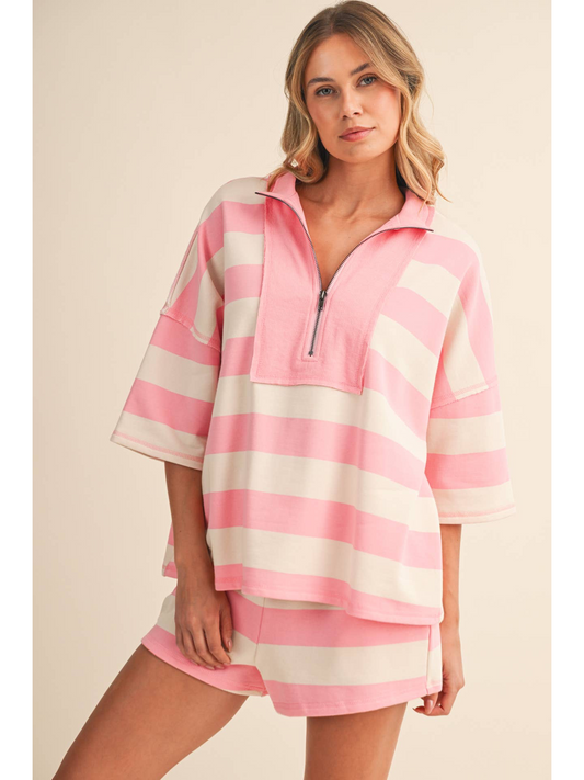 Pink/cream stripe set