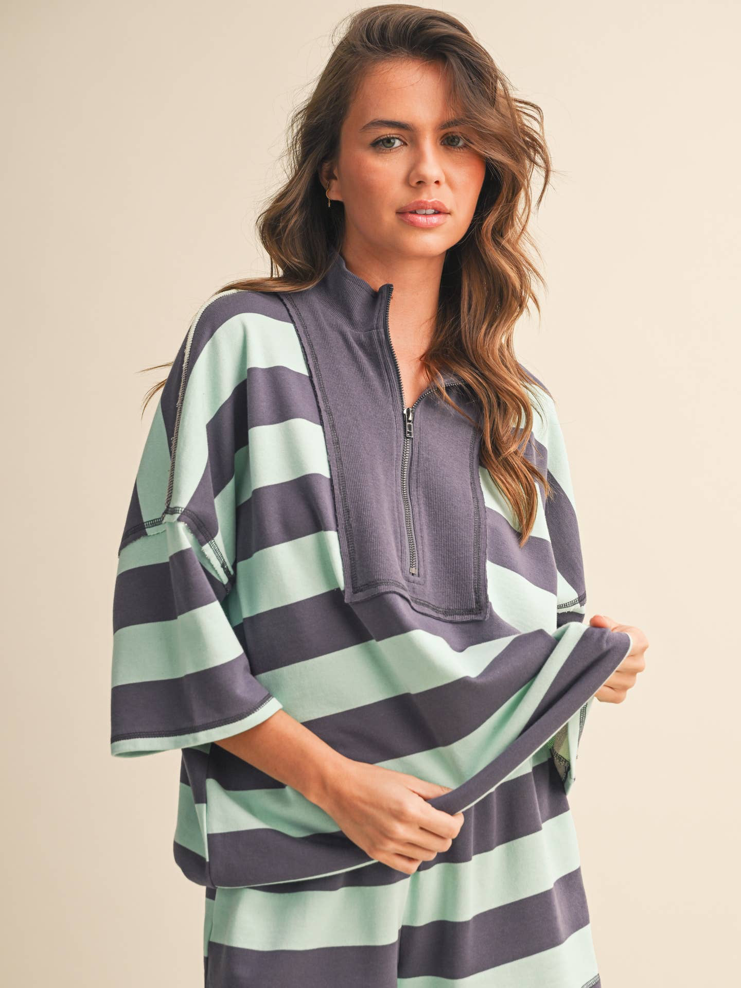 Mint/Navy stripe set
