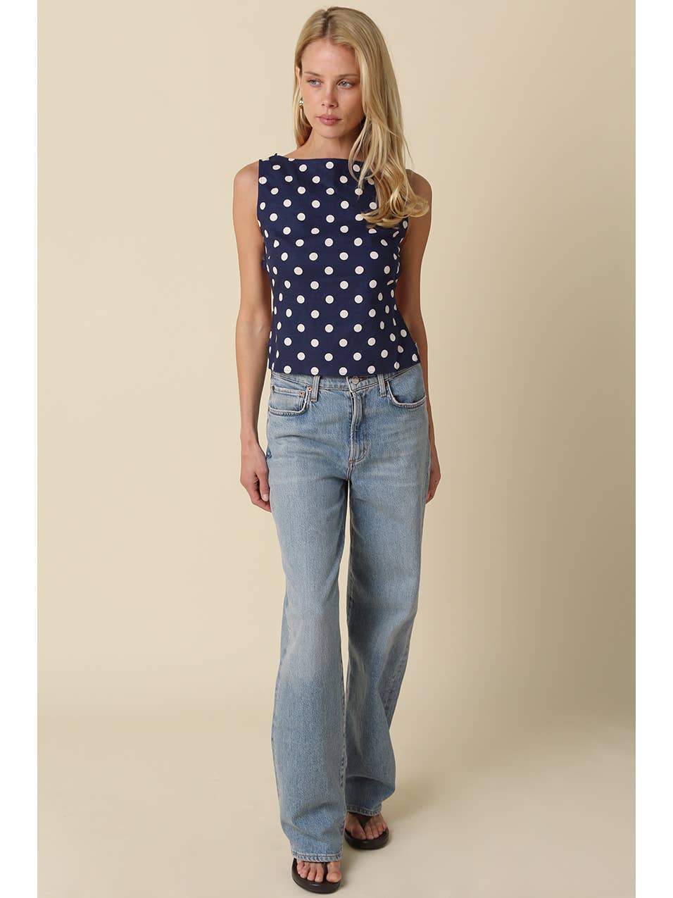 Navy Dot Open Back Top