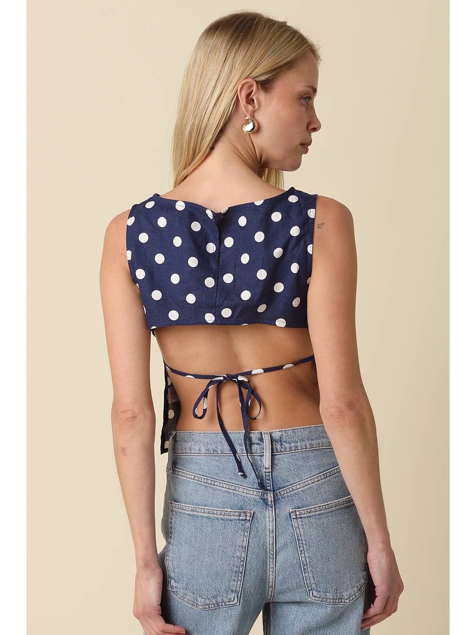 Navy Dot Open Back Top