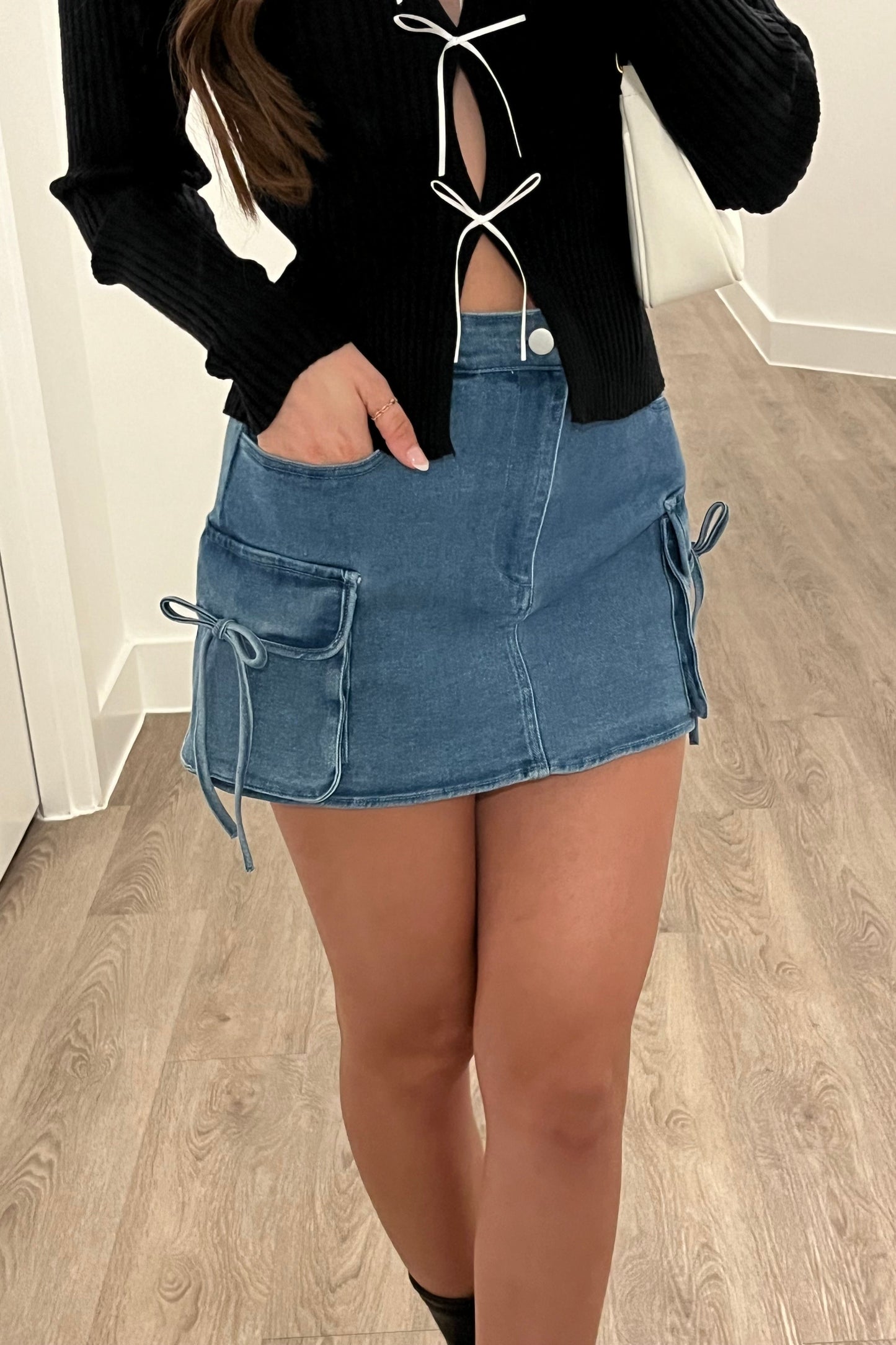 Bow Denim Cargo Skirt