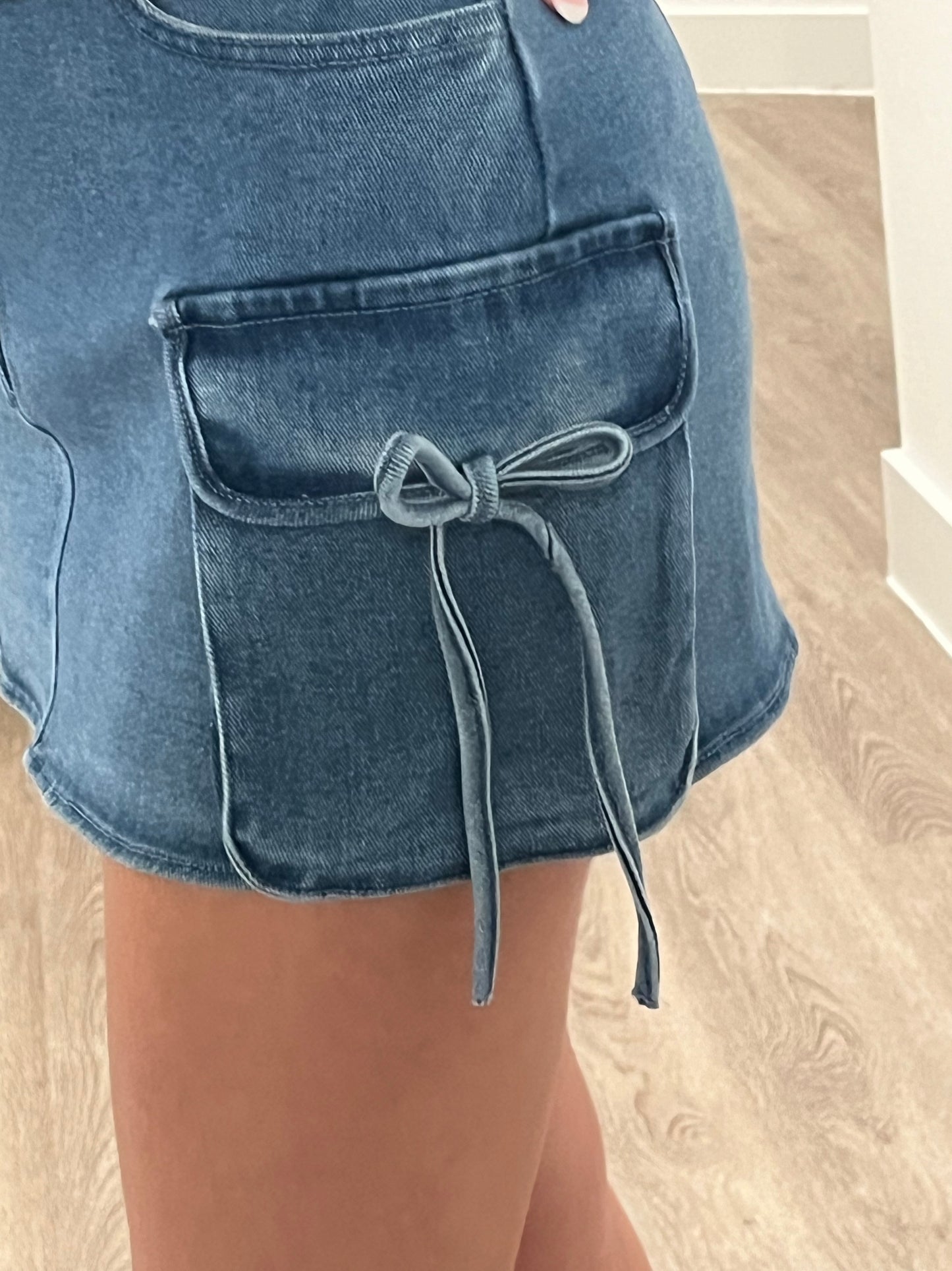 Bow Denim Cargo Skirt