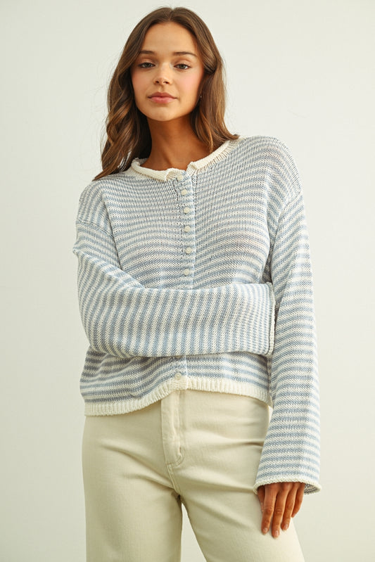 Blue Stripe Open Knit Cardigan