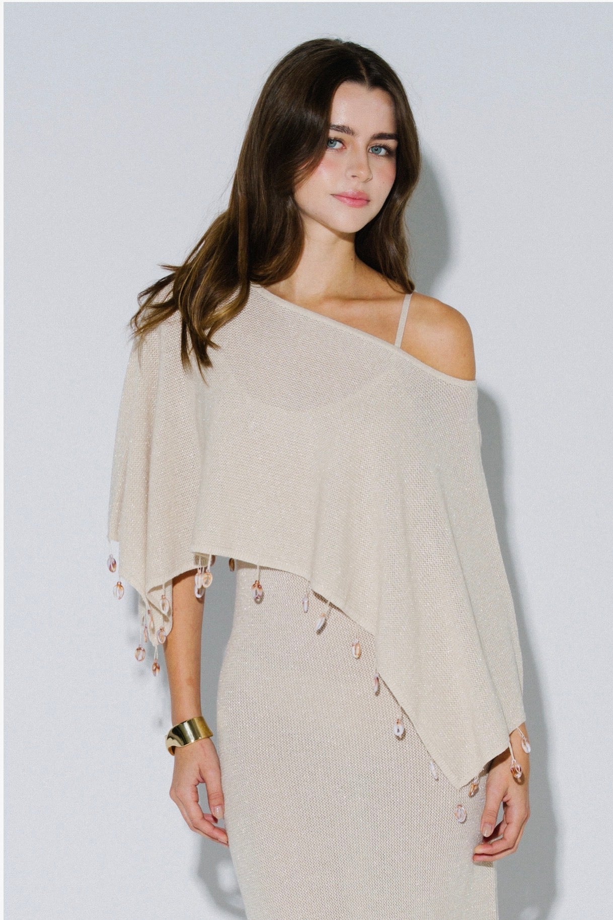 Neutral Shimmer Shell Poncho