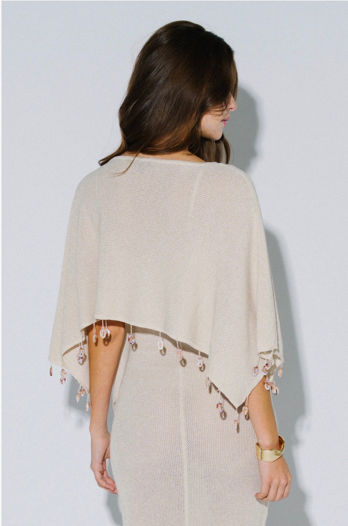 Neutral Shimmer Shell Poncho