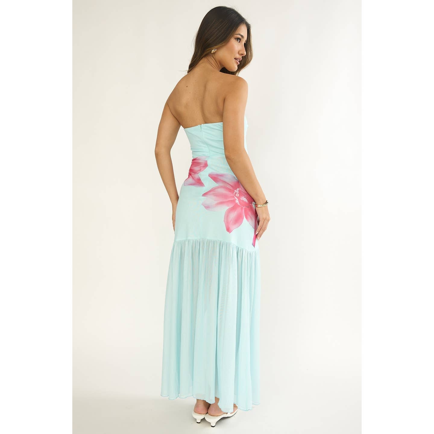 Teal/Pink Floral Mesh Maxi