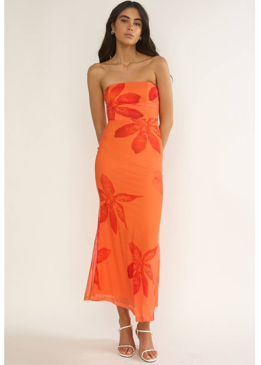 Orange Open Back Mesh Maxi