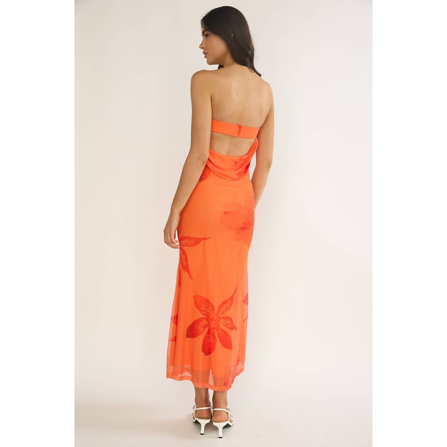 Orange Open Back Mesh Maxi