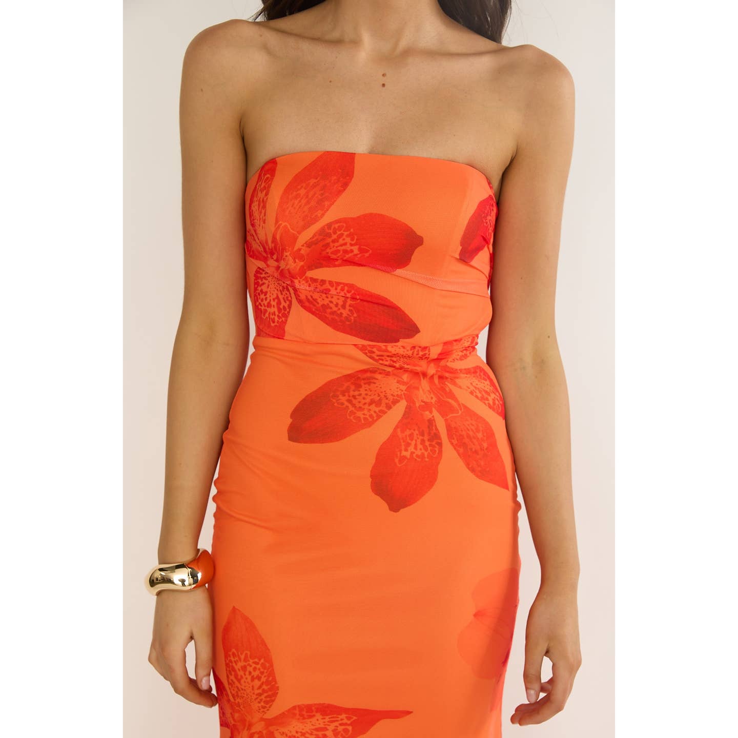 Orange Open Back Mesh Maxi